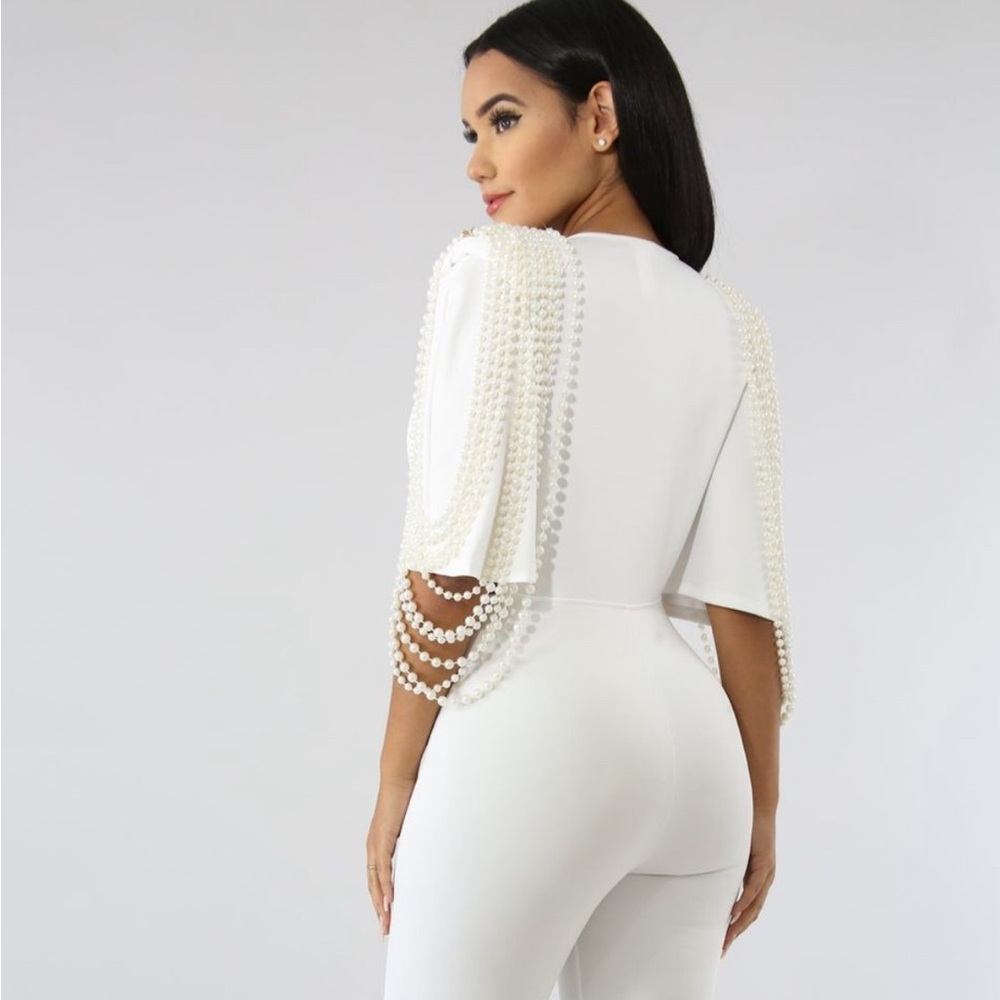 White Pearl Embellished Jumpsuit
